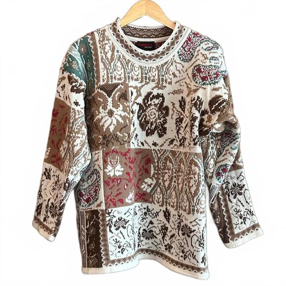 Sunbelt Sweaters - Sunbelt Vintage 90s Sweater Beige Brown Floral Paisley One Size Cottage
